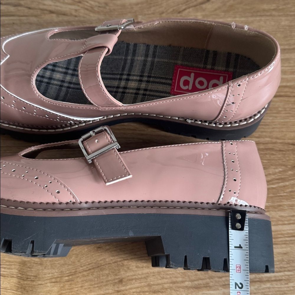POP Tatum Women’s Patent Glossy Dusty Rose Wing Tip Mary Janes Platform Size 10M - Picture 6 of 12